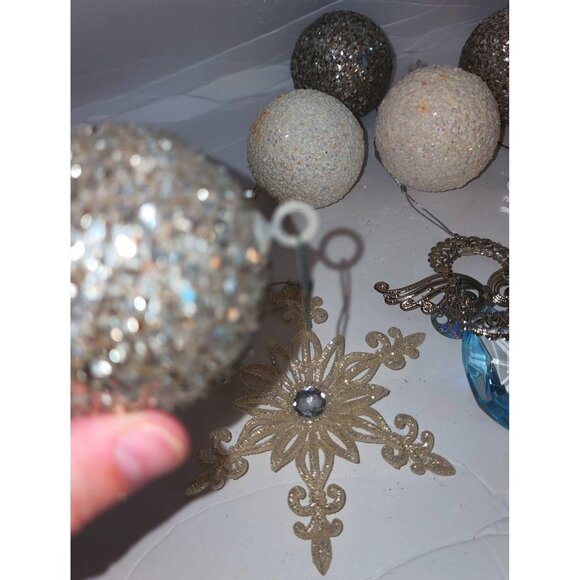Set Of 12 Glittery Christmas Ornaments - Snowflakes Balls & Angel Decorations - Picture 8 of 16